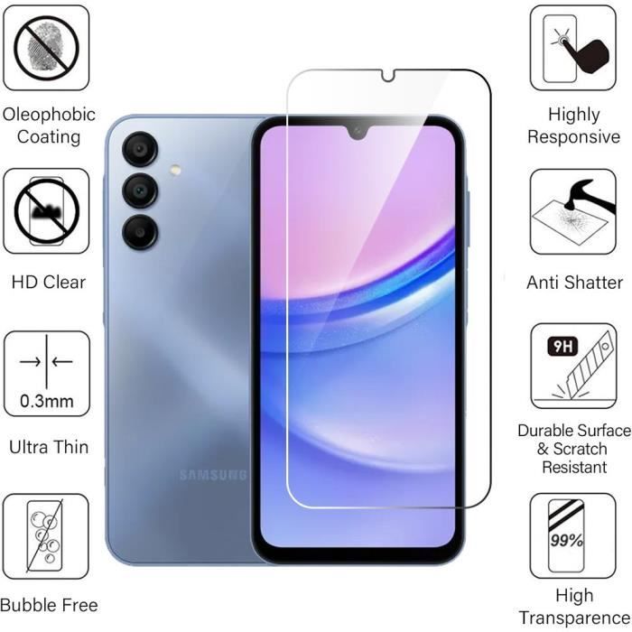 Protecteur d'écran - Booling - pour Samsung Galaxy A15 5G - Verre trempé - Transparent - Antichoc- X4