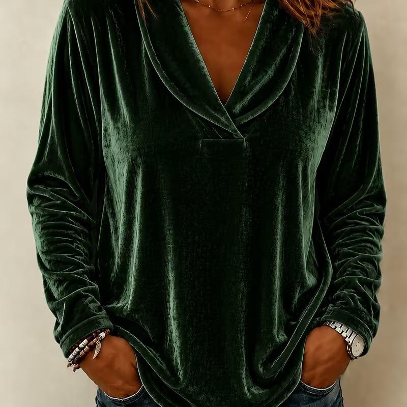QICED Women's Long Sleeve Cowl Neck Velvet Top Fashion Casual Blouses & Shirts