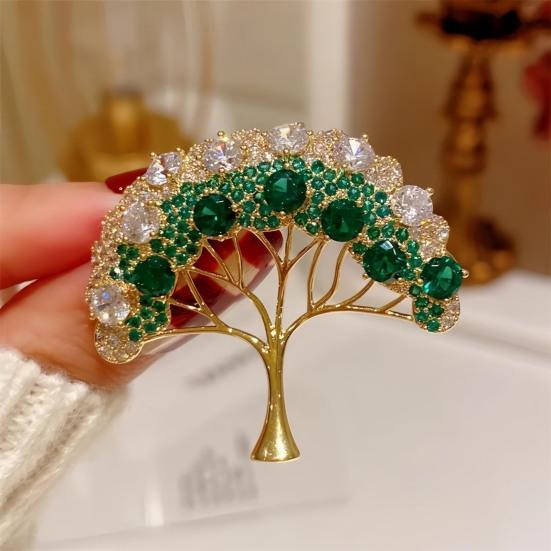 Spilla da Donna Scintillante Intarsiata di Strass a Forma di Albero del Denaro Fibbia Anti-Esposizione Accessorio per Completi Camicie Maglioni Borse Distintivo