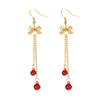 Festive Red & Green Bell Tassel Earrings - Stylish Alloy Design for Women