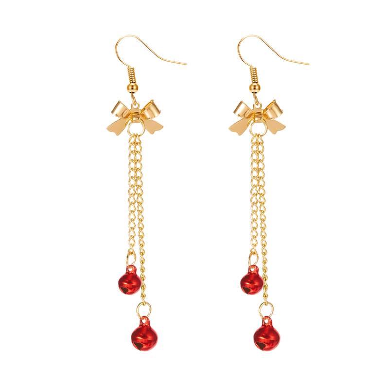 Festive Red & Green Bell Tassel Earrings - Stylish Alloy Design for Women