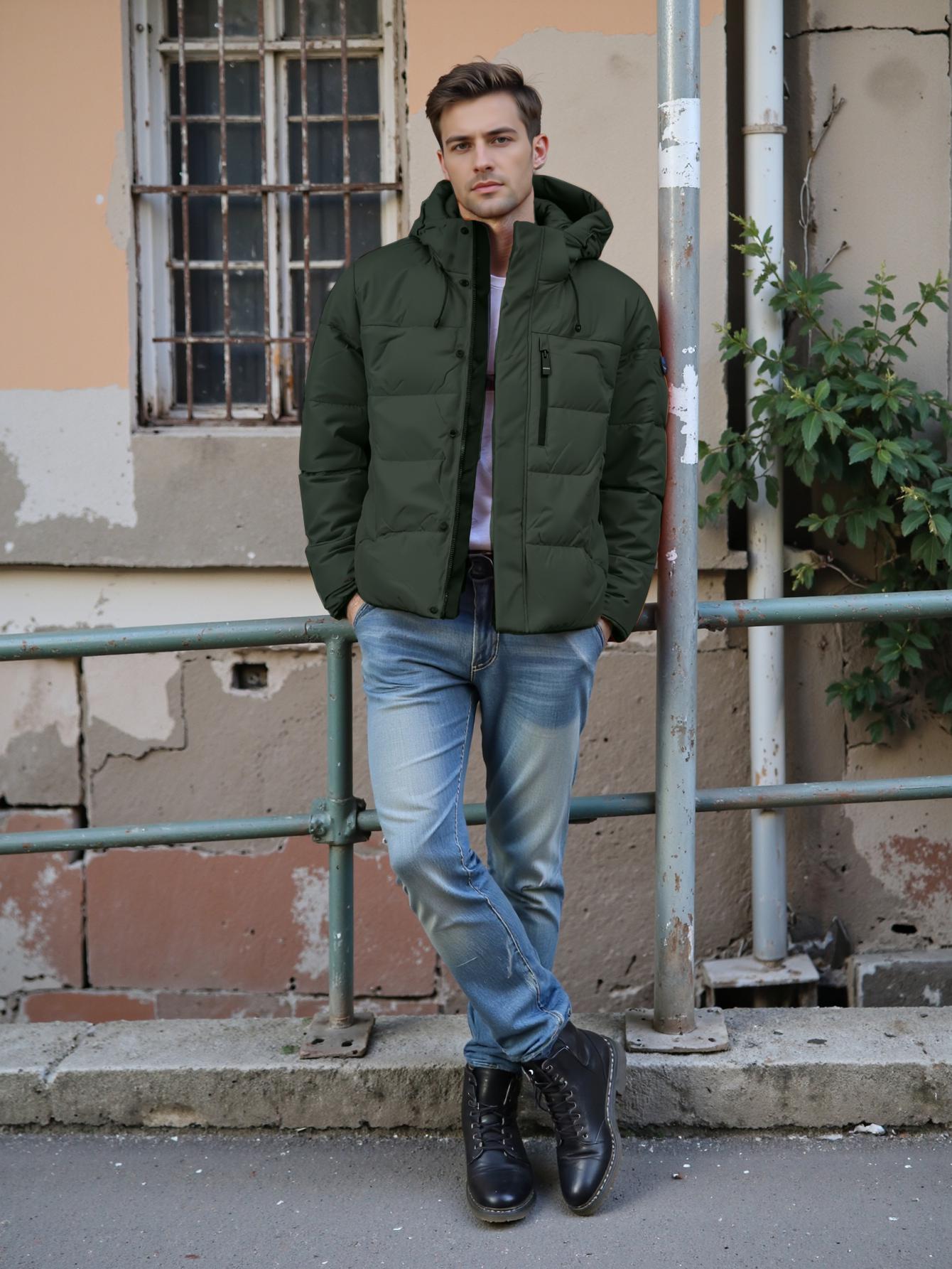 

Cinemore 2025 Winter Coat Men s Down Jacket with Pockets, Warm, Drawstring, Hooded, Short Parka Men s 8053 5XL сірий