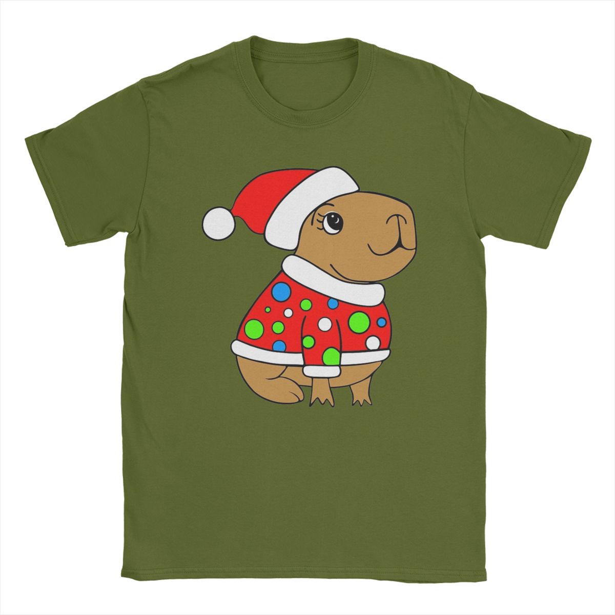 

Creative Cute Capybara Christmas Capy T-Shirts for Men Crewneck Pure Cotton T Shirts Short Sleeve Tees Printed Clothing 4XL