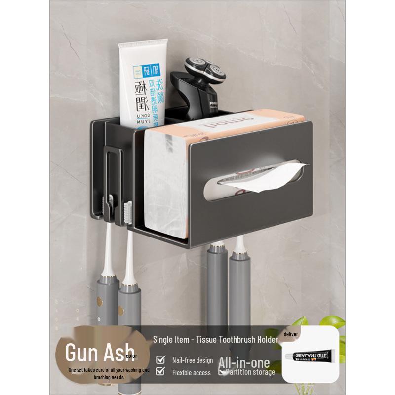 

Gunmetal Bathroom Luxury Wall-Mounted Electric Toothbrush & Toothpaste Holder, Punch-Free, Family Pack.