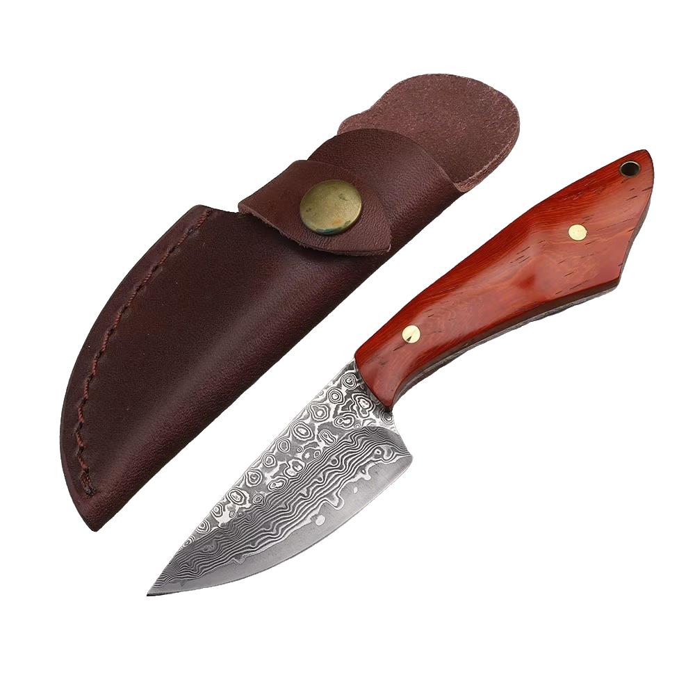 VG10 Damascus Steel Hunting Knife Survival Sandalwood Handle Fixed Blade Camping Knife Kitchen Fruits Outdoor Pocket EDC Tool