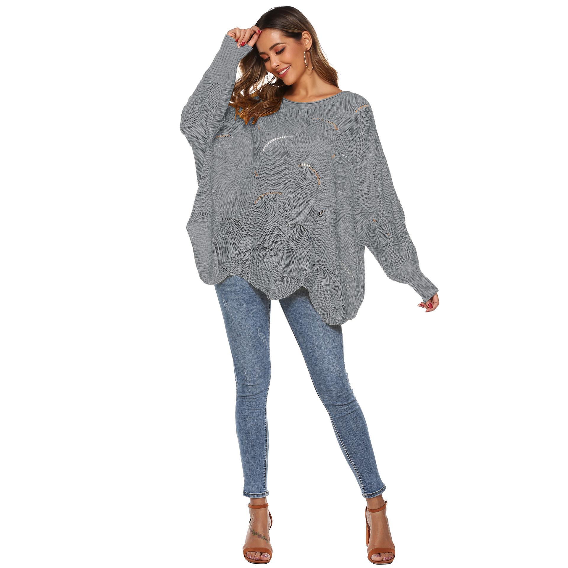 Осенне-зимний женский асимметричный свободный свитер с рукавами-фонариками «летучая мышь» — фото 10