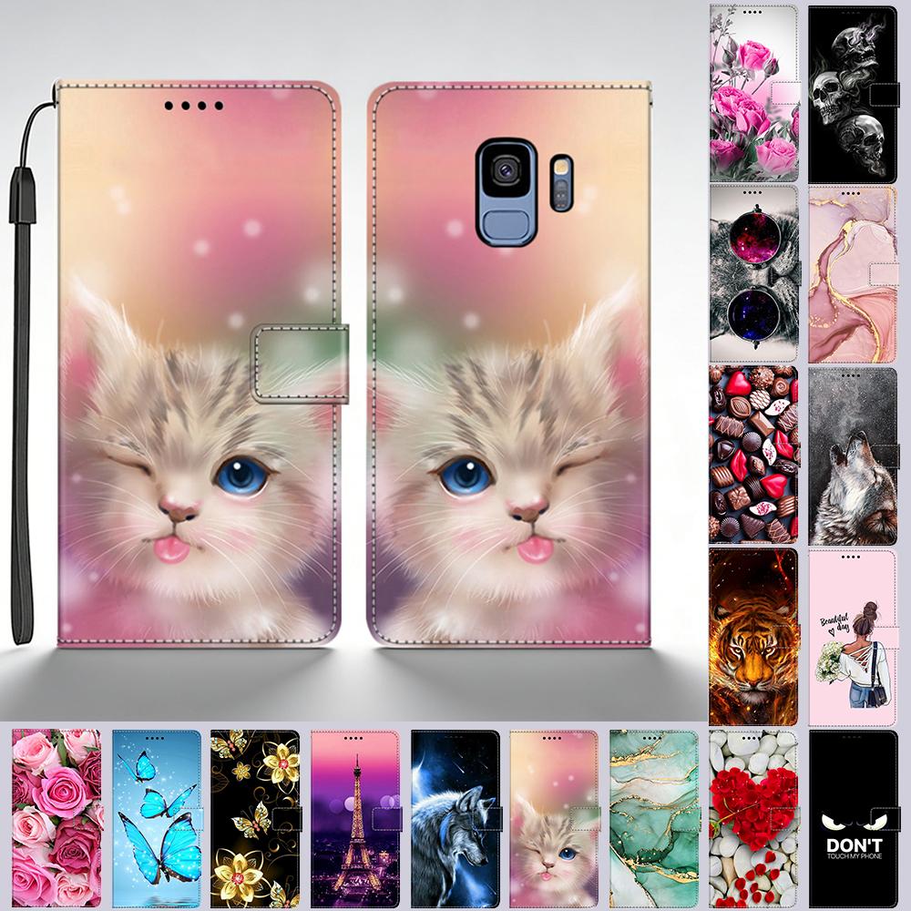 Pro Samsung Galaxy S9 Plus Pouzdro Kožené Flip Peněženkové Pouzdro Pro Samsung S9 GalaxyS9+ Zadní Kryt Tištěná Motýlí Kočičí Skořápka Funda