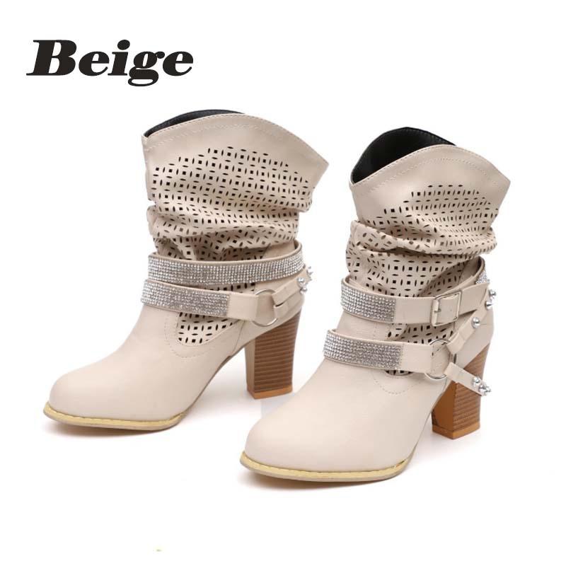 

Женская модная осенне-зимняя обувь, ботильоны с пряжкой, женская обувь на высоком каблуке, большие размеры 35 бежевый