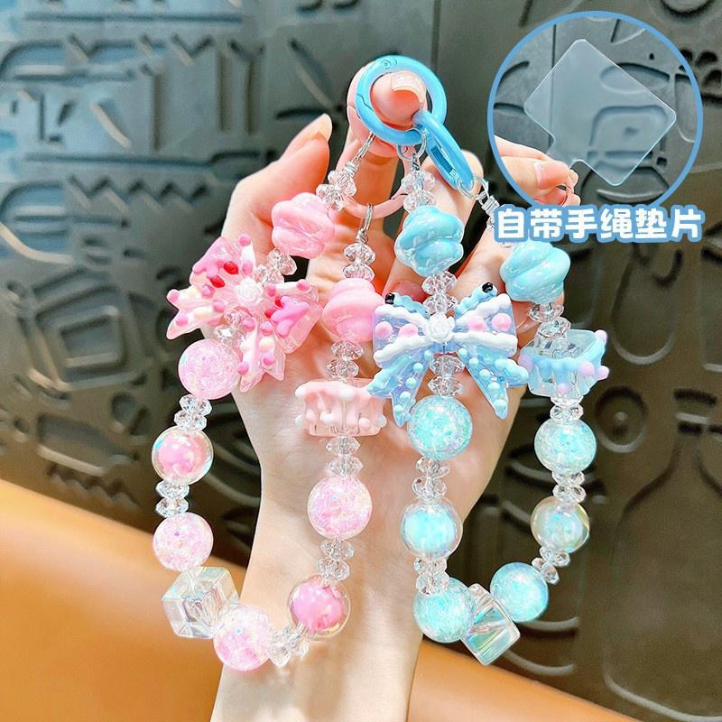 Fashion Sweet Bow Pearl Beads For Mobile Phone Chain Hand Painted Beads DIY Beaded Jewelry Pendant Bag Charm