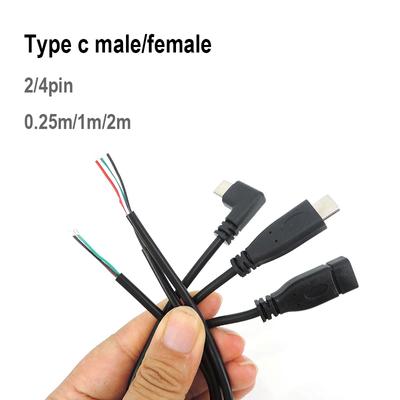4pcs 2/4 fils de broche Câble USB 2.0 Type C Mâle femelle coudé type-c Connecteur de câble Fiche à angle droit Réparation DIY cordon de charge de données