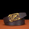 Men's Business Casual Cowhide Leather Belt with Vintage Copper Dragon Automatic Buckle