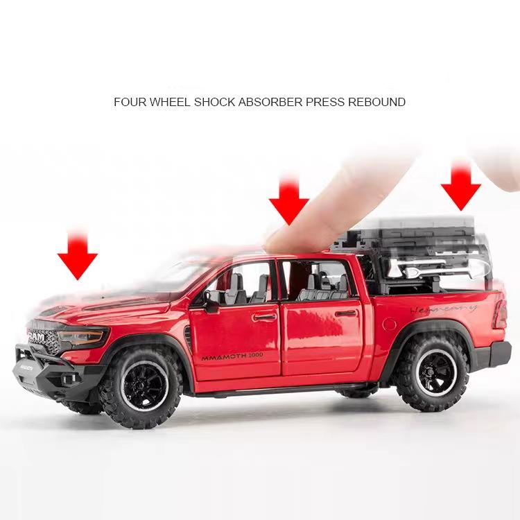 Dodge Hennessey Mammoth 1000 TRX Off-Road Pickup Truck Simulation Diecast & Toy Vehicles Sounds & Light Pull Back Car 1:32 Alloy Model