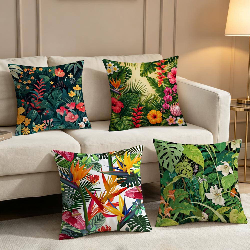 Fashion Tropical Jungle Flowers Plants Comfortable soft Pillow Case for Sofa Room Home office Decor and Protective Covers