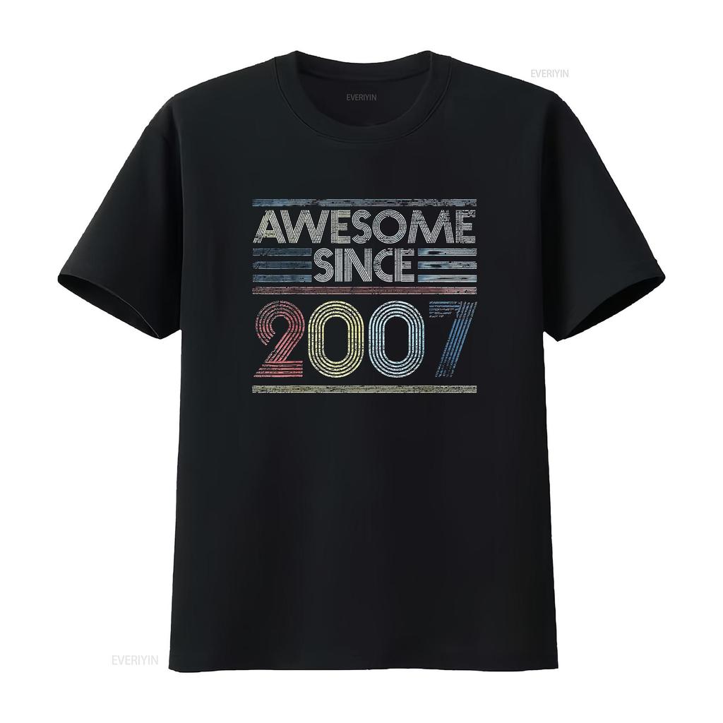 Womens Vintage 15Th Birthday s Awesome Since 2007 T Shirt Black 2XL vintage Washed Breathable Stylish Comfortable Unisex