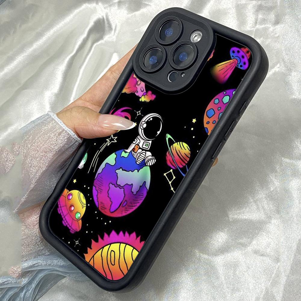 JT33 Астронавт летит в космосе с планетами Realme 14 15 Huawei Honor 70 90 Infinix Tecno itel Motorola Google Все модели Ангельские глазки Мягкий ТПУ Чехол для телефона Huawei Nova 3 чёрный