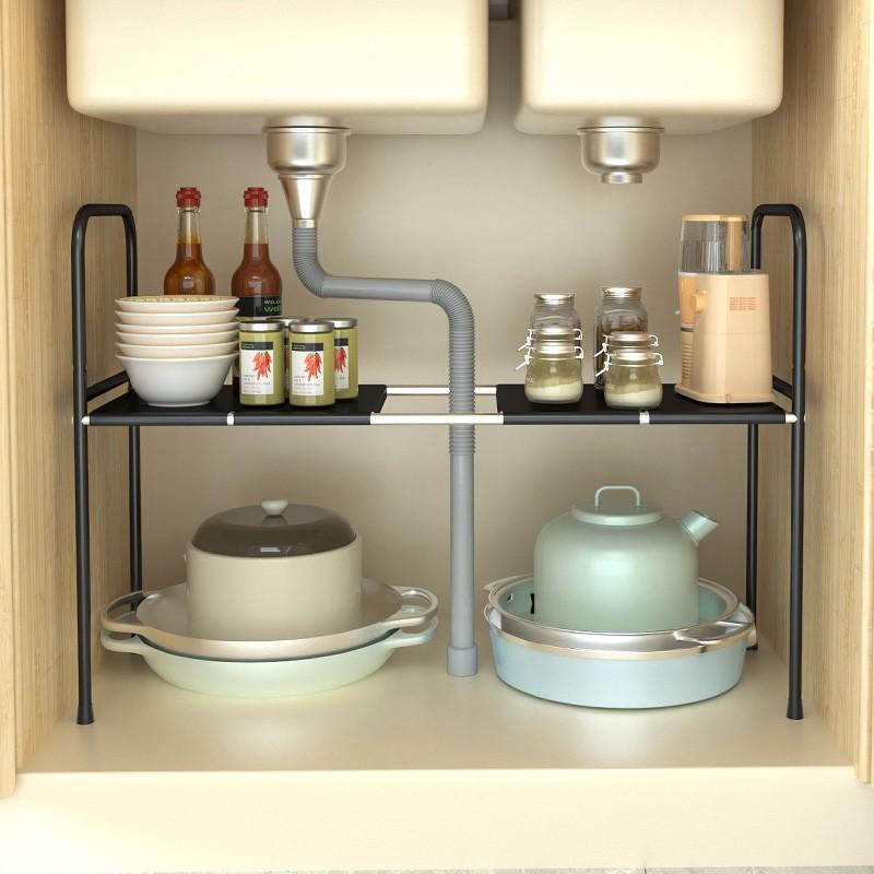 Huxiansen Kitchen Storage Rack, Under-Sink Organizer, Multi-Layer Extendable Cabinet Shelf, Countertop Pot Rack, Storage Shelf