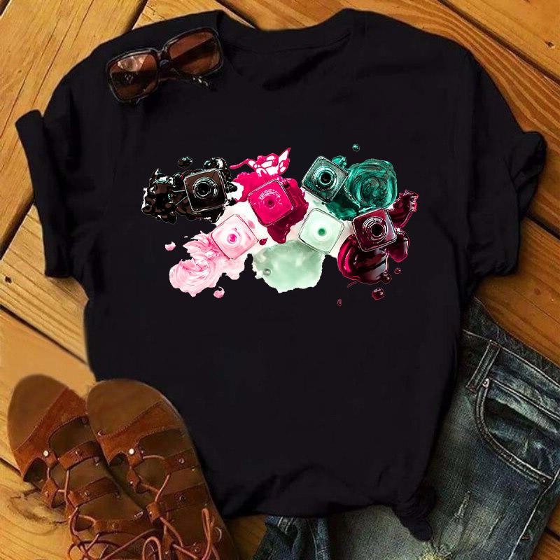 

T-shirt Women s Colorful nail polish Funny Fashion Summer Simple Clothing Pattern T-shirt 3XL
