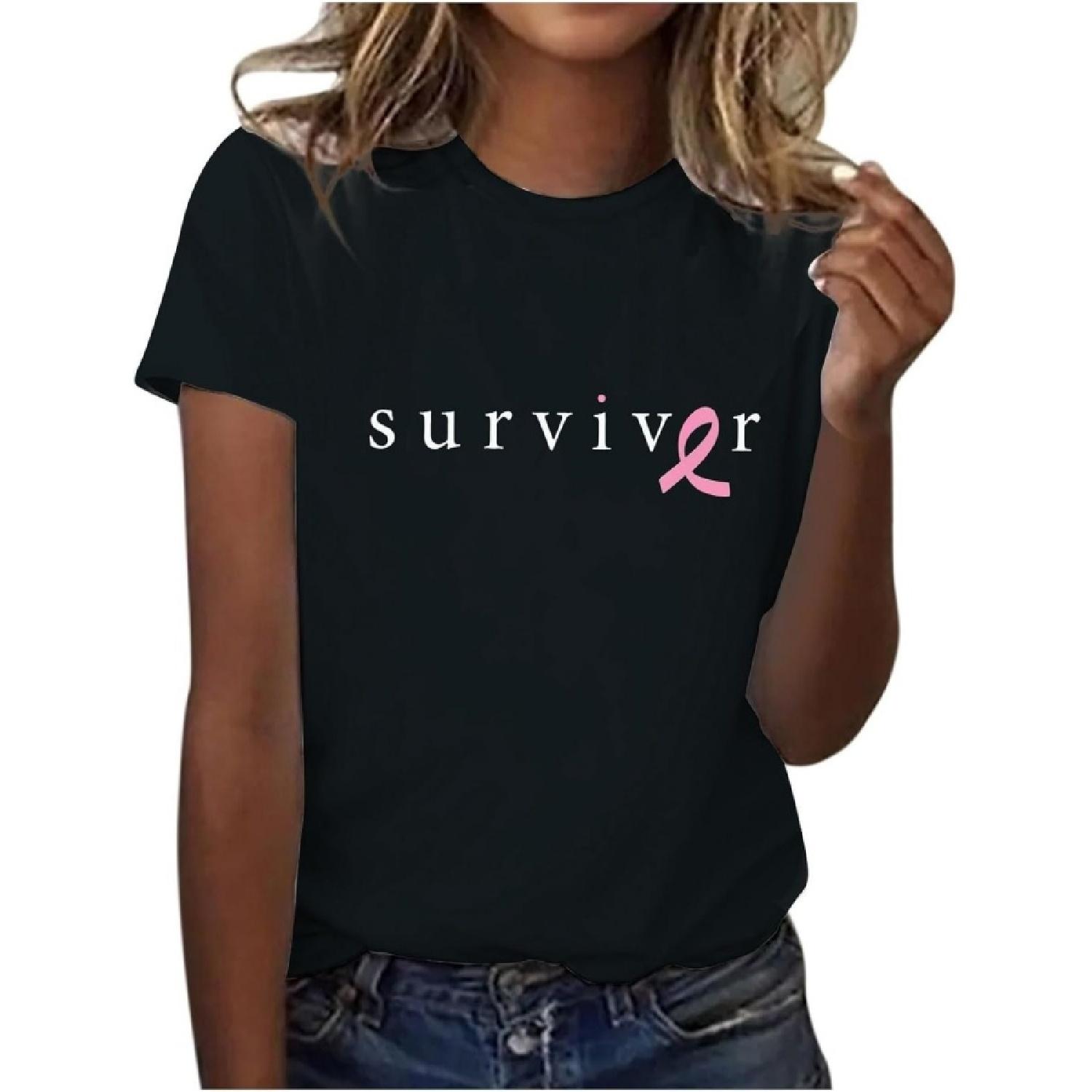 

Breast Cancer Dressy Tee Shirt Women s E Fashion Casual Ribbon Print International Promotional Month Short Sleeved O Neck T XXXXXL різнокольоровий