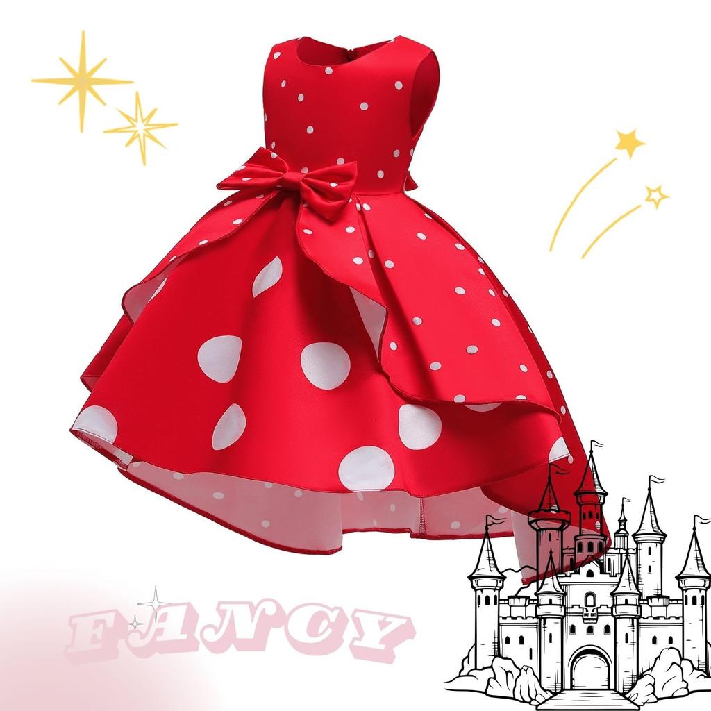 [maru5] Minnie Mouse-style Cosplay Kids' Dress, 110cm, Halloween, Theme Park, Girls' Costume, One-Piece Set with Headband (110cm)
