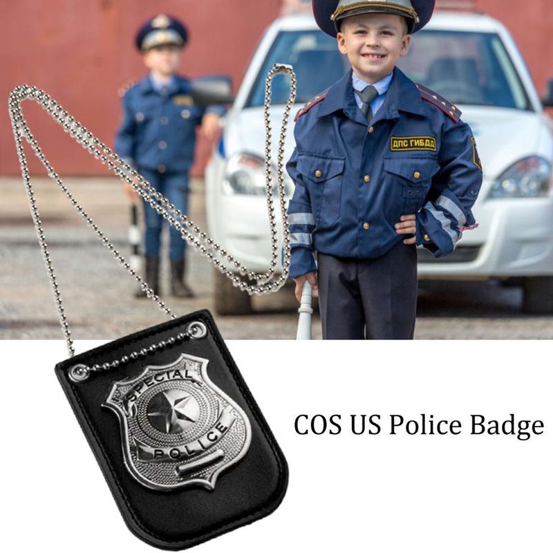 Kids Role Playing Props PoliceSpecial Badge With Chain And Belt Clip Toys Kids Cop Badges Dress Up Accessories Pretend Play Toy