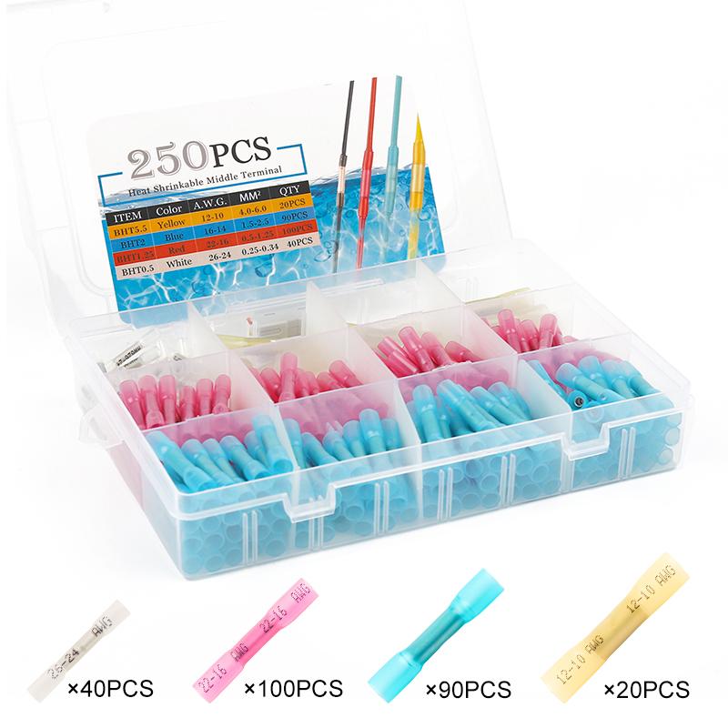 

Термоусадочные стыковые соединители проводов в коробке, водонепроницаемые изолированные автомобильные морские провода, обжимные клеммы для кабеля