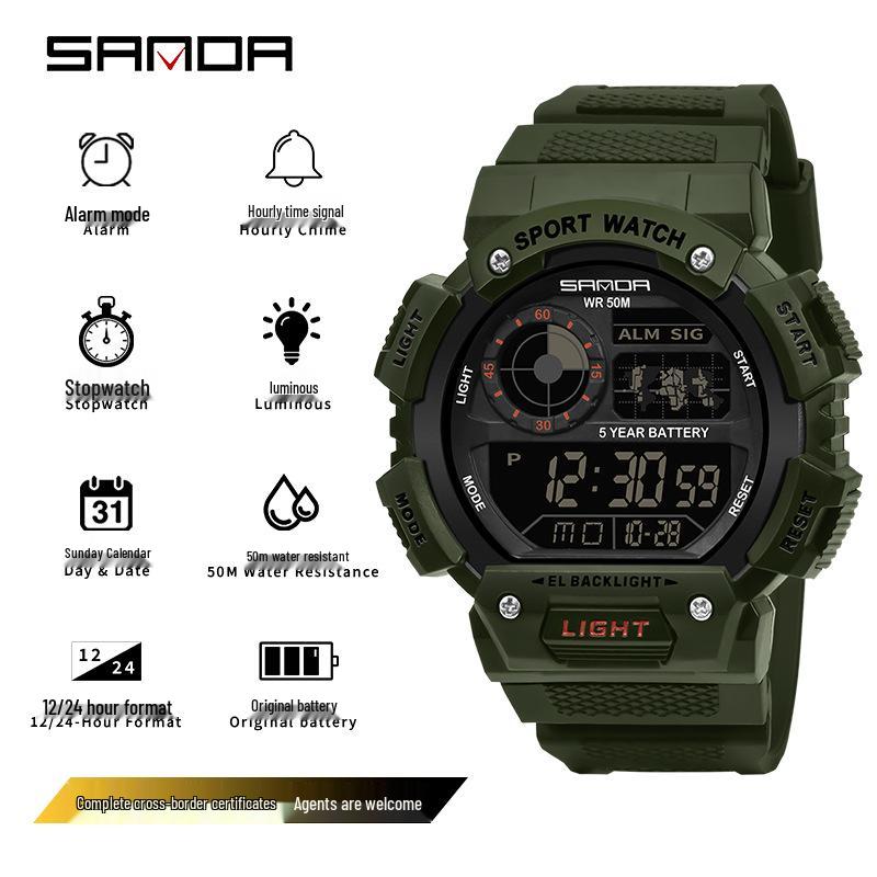Sanda Unisex Trendy Electronic Waterproof Watch - Creative, Fashionable, Multifunctional, Single-Movement Design.