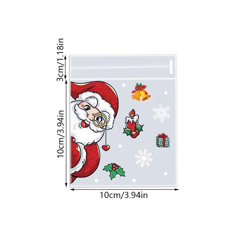100Pcs Christmas Gift Pouch Clear Self-Adhesive Bag For Candy Cookie Packaging Christmas Party Favor Supplies Snack Baking Bag