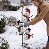 Rustic Snowman Yard Stake Vintage Metal Christmas Ground Stake, Distressed Sculpture with Three Climbing Snowmen Sign for Outdoor Garden Holiday