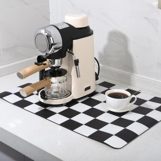 Plaid Coffee Machine Mat Absorbent Diatom Mud Drying Pad Easy-care Dining Table Mat Non-Slip Kitchen Bar Accessory