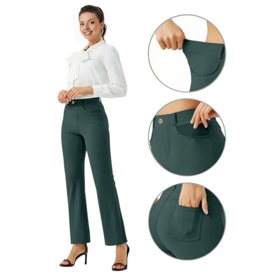 Straight Leg Casual Pants with Pockets Women Business Work Pants