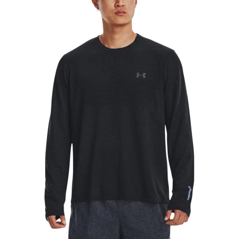 Under Armour Solid Color Crew Neck Pullover Straight Long Sleeve T-Shirt Men Tops Black 1375693-001