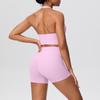 European & American Halter Sports Bra and High Waist Yoga Shorts Set for Women