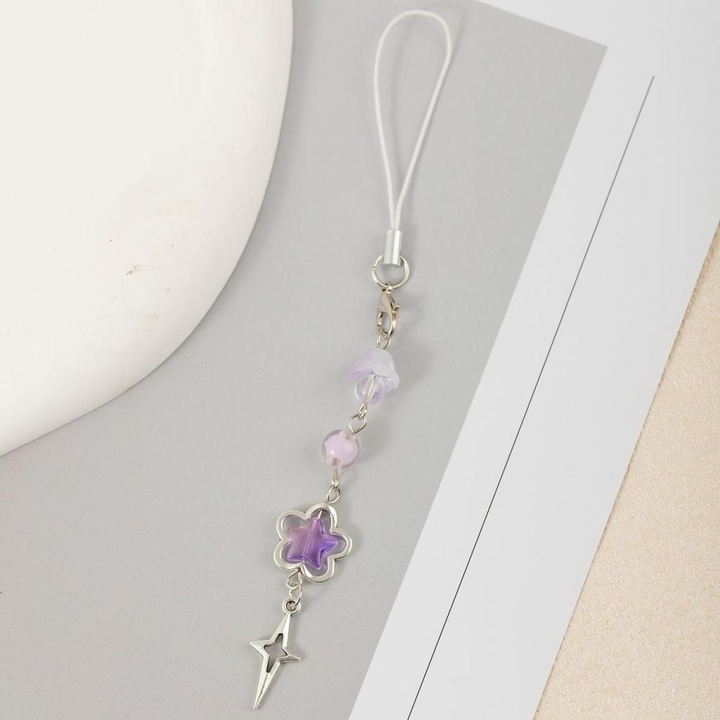 Japanese & Korean Sweet Translucent Beaded Flower Star Phone Charm Pendant USB Decoration