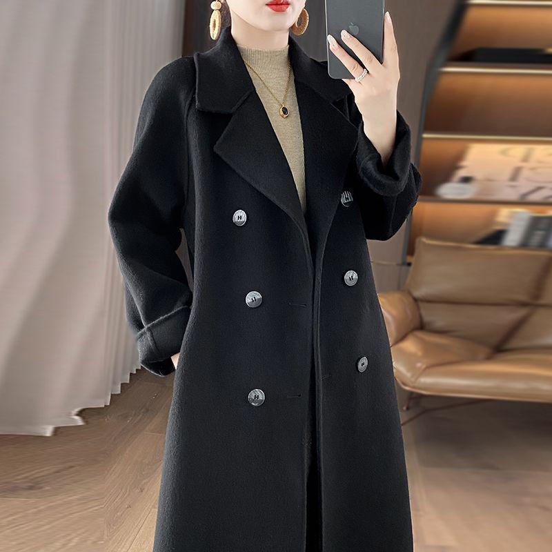 Wool Double-Breasted Mid-Length Coat for Middle-Aged and Elderly Women - Autumn/Winter