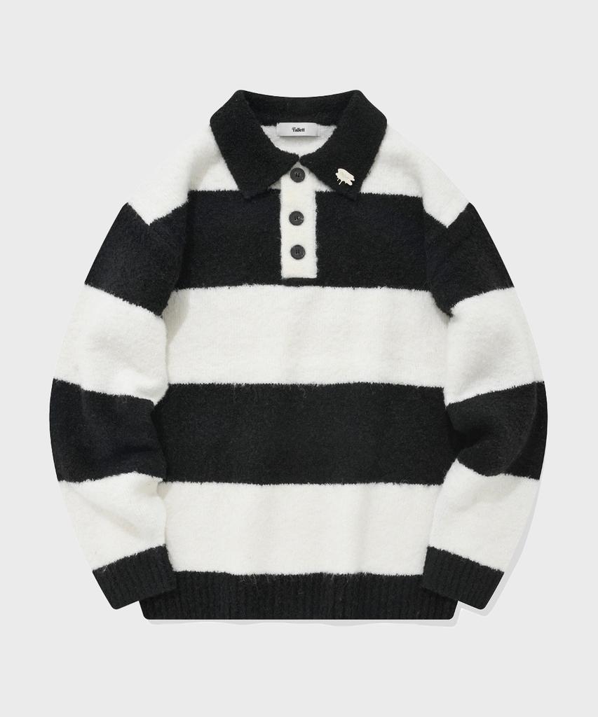FALLETT Boucle Collar Striped Knit Black