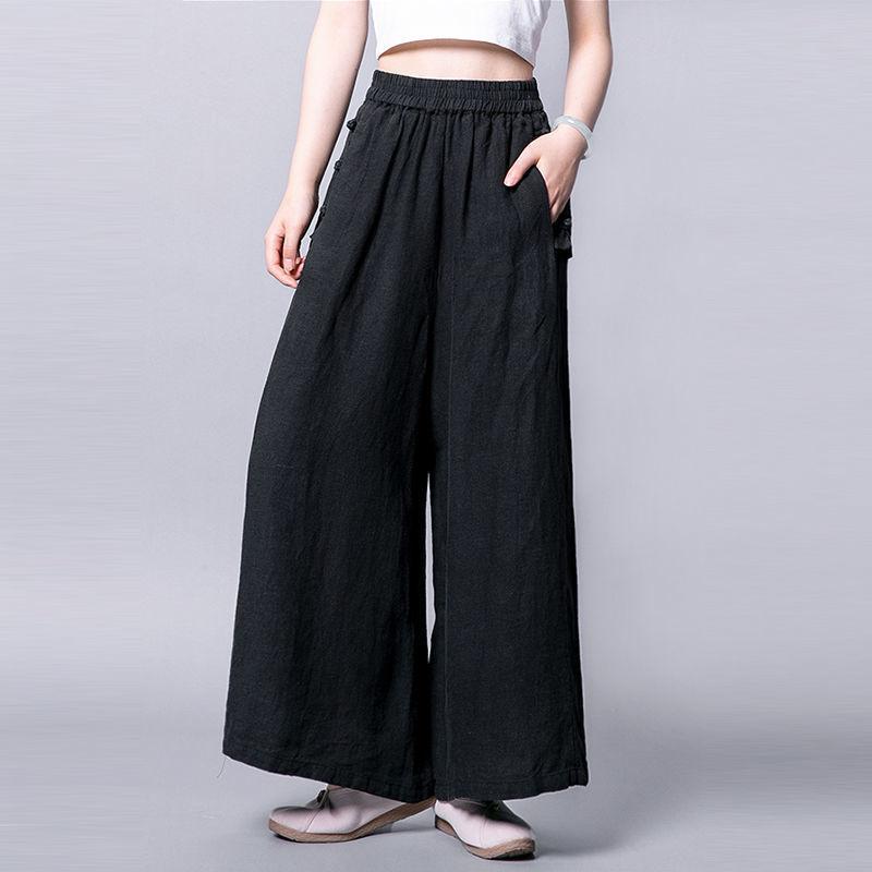 

Women s Cotton-Linen Thin Wide-Leg Pants 2026 Spring/Summer New Style, Draped High-Waisted Breathable Loose Cropped Pants M чёрный