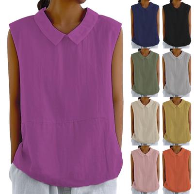 Women's Fashion Solid Color Collar Sleeveless Pullover Shirt Top