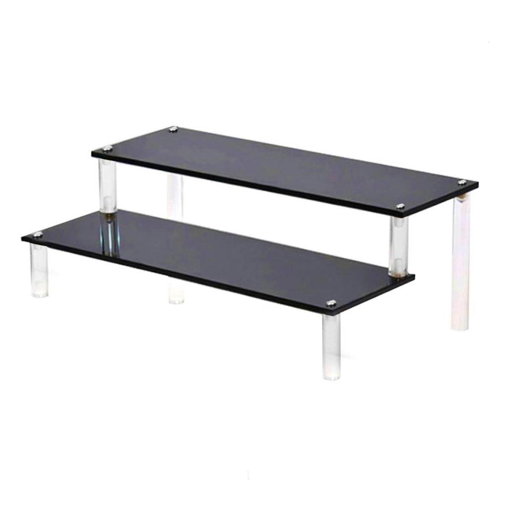 MIMIA Acrylic Figure Display Tiered Platform for and Collections 20cm Stand, Stage, Cosmetics, Watches, (2 Tiers, Wide, Black)