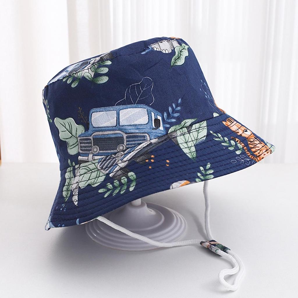 2025 Children's Cartoon Bucket Hat: Cute Car & Dinosaur Print, Summer Cotton Beach Fisherman Hat