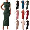 European Spring/Summer Sleeveless Back Slit Pleated Tight-Fitting Women's Dress 2026