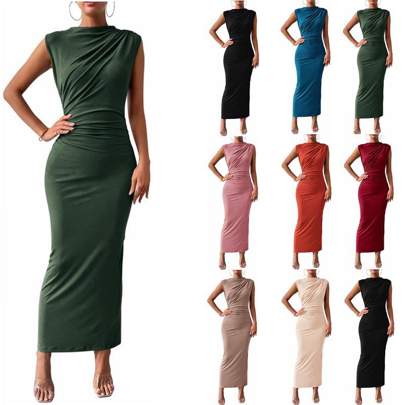 European Spring/Summer Sleeveless Back Slit Pleated Tight-Fitting Women's Dress 2026
