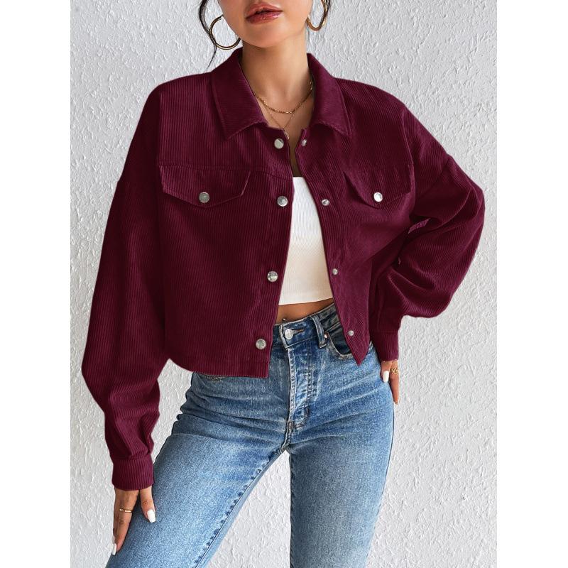 Autumn and Winter Loose Long Sleeve Casual Women Short Coats Buttons Simple Elegant Fashion Office Jacket Lapel Ladies Solid Color Clothing