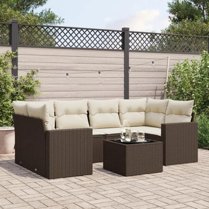 VidaXL Salon de Jardin avec Coussins 7 pcs, Canapés avec Pieds Réglables, Ensemble de Meubles d'Extérieur Patio Terrasse, 3218713