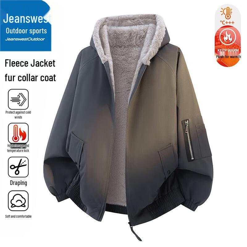 Jeanswest Men's Hooded Fleece-Lined Outdoor Padded Jacket