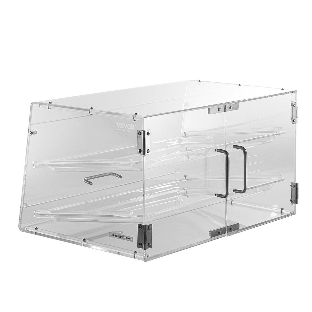 Pastry Display Case, 2-Tier Commercial Countertop Bakery Display Case, Acrylic Display Box with Rear Door Access & Removable Shelves, Keep Fresh for