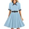 Women's V-neck Slim-fitting Short-sleeved Retro Dress With Big Swing Skirt