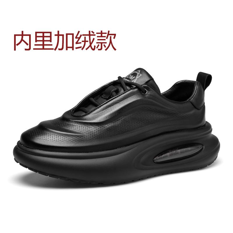 2025 Direct Supply Dad Shoes Men's Casual Versatile Breathable Leather Shoes Thick-soled Air Cushion Heightening Shoes White Shoes