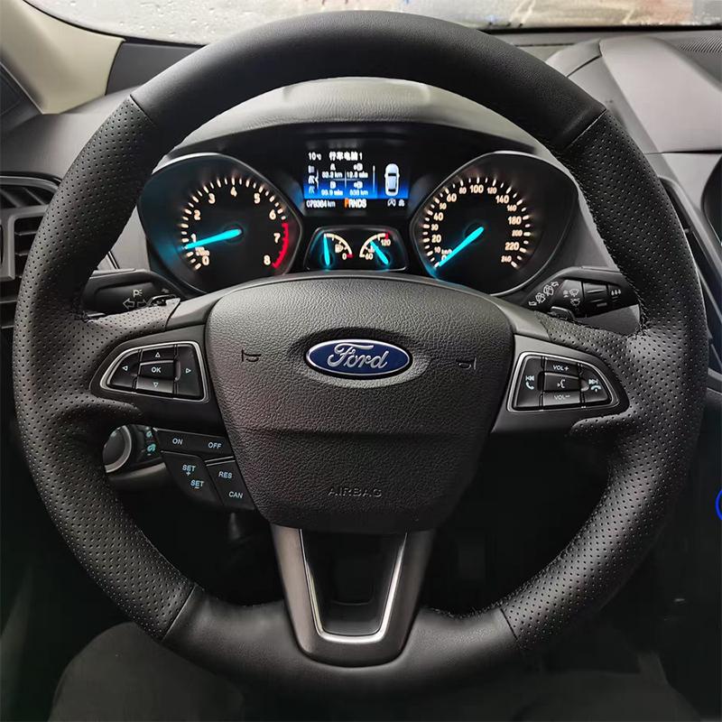 Для Ford Focus 3 Kuga 2016- Escape C-MAX Ecosport 2018- Ручная прошивка Нескользящая Кожаная Накладка на Руль Автомобиля 2