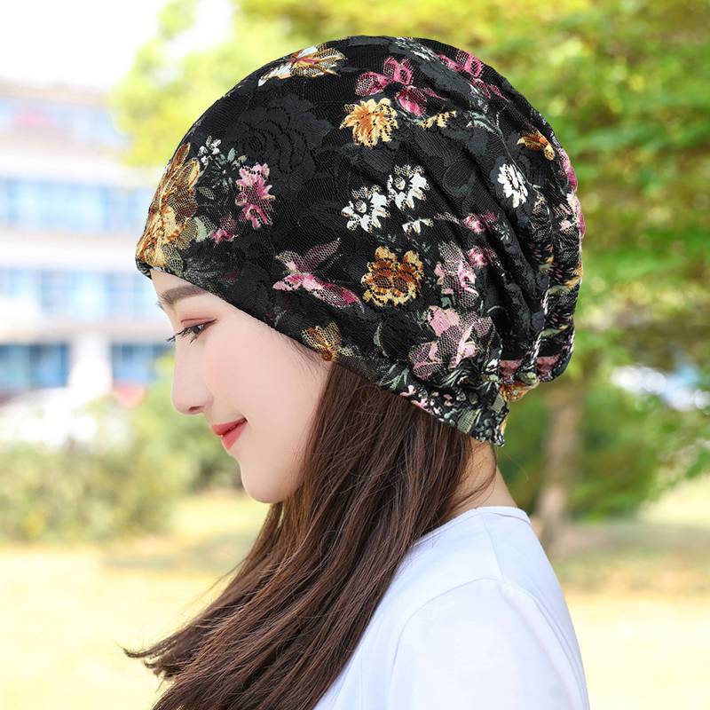 Women's Summer Thin Lace Breathable Head-Wrapping Hat Headscarf Hat Pull-On Hat Air-Conditioned Hat Bald Head Slouchy Hat Sleep Cap