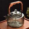 Large Capacity 1200ml Vertical Stripe Pattern Glass Tea Pot Kungfu Tea Set Wooden Beam Tea Kettle Brewing Puer Teapot Teaware